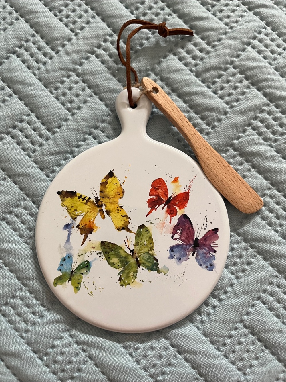 Demdaco White Ceramic Butterfly Cheese Board with Colorful Butterflies